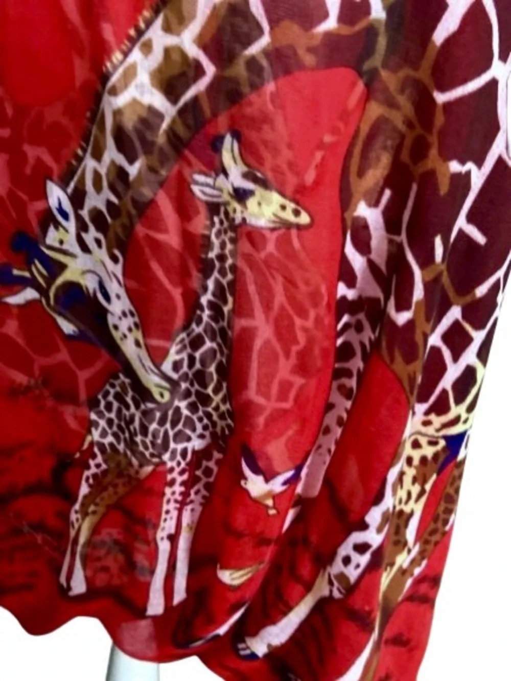 Giraffe Scarf Red Blue Large Wrap Animals Boho Vintage? Shawl Birds Estate